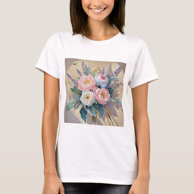 Camiseta Floral Bouquet peonies lavender (Anverso)