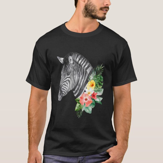 Camiseta Floral Cabeza de cebra silvestre Cabeza de animal  (Anverso)
