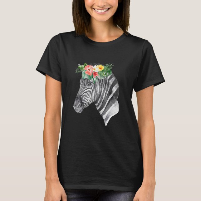 Camiseta Floral Cabeza de cebra silvestre Cabeza de animal  (Anverso)