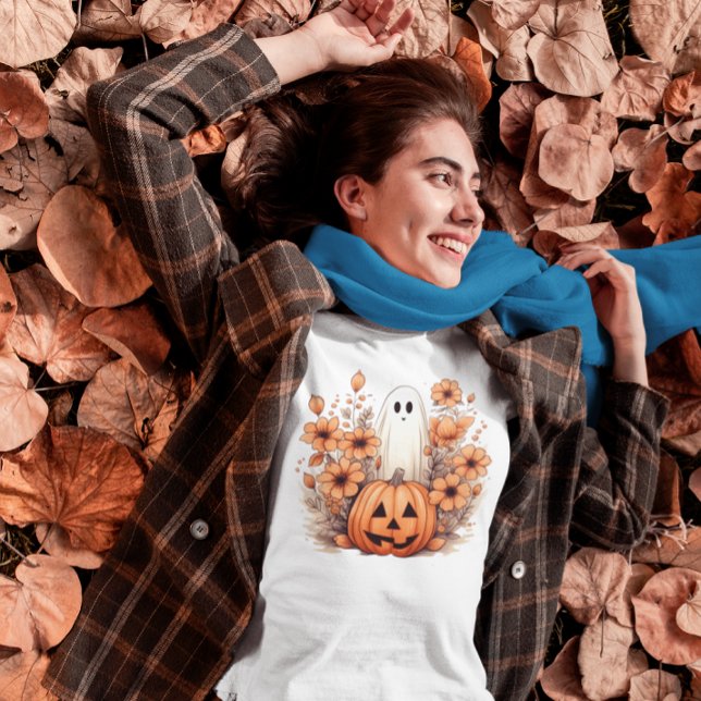 Camiseta Floral Caída Halloween Calabaza Fantasma (Subido por el creador)