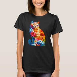 Camiseta Floral Cat Lover Cat Mom Animal Lover