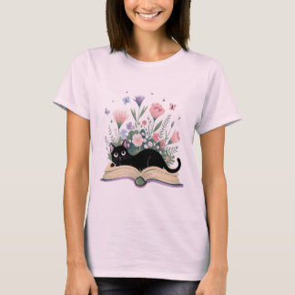 Camiseta Floral Cat Shirt, Cat Lover T-shirt, Cat Book