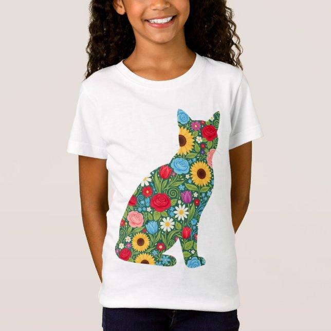 Camiseta Floral Cat Silhouette Bloom Pattern (Anverso)