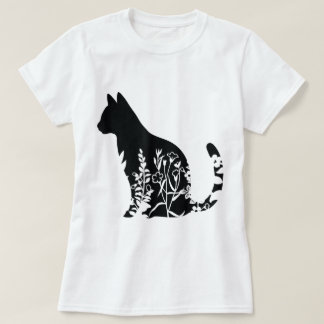 Camiseta Floral Cat Silhouette Minimalist Design