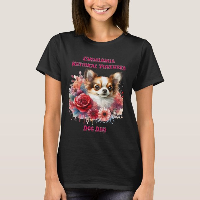 Camiseta Floral Chihuahua a pequeña canina florece (Anverso)