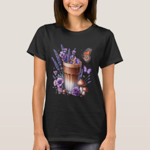 Camiseta Floral Coffee Cup Iced Latte Summer Flowers Lavend