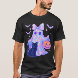 Camiseta Floral colorido fantasma negro gato Coquette Bow