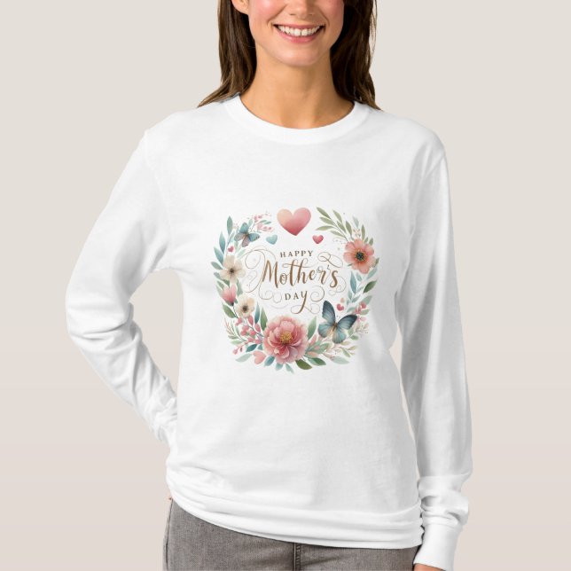Camiseta Floral con mariposa feliz día de la madre (Anverso)