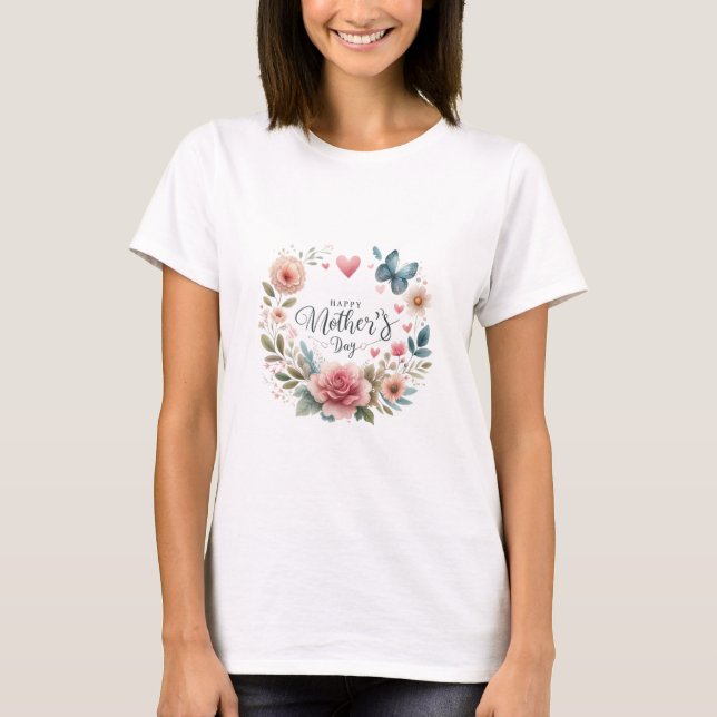 Camiseta Floral con mariposa, feliz día de la madre (Anverso)