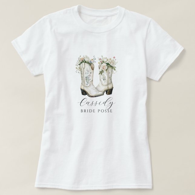 Camiseta Floral Cowgirl Boots Bride Posse Custom T-Shirt (Diseño del anverso)