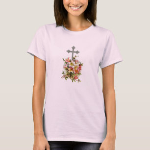 Camiseta floral cruzada cristiana