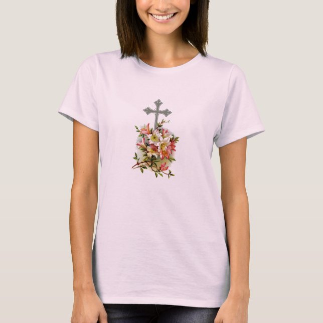 Camiseta floral cruzada cristiana (Anverso)