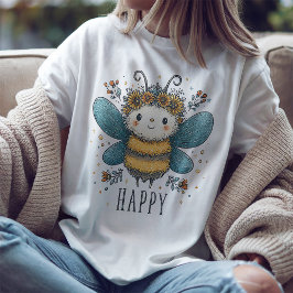 Camiseta floral cute abee Happy Watercolor