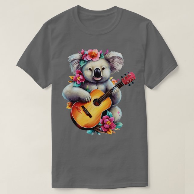 Camiseta Floral Cute Koala tocando guitarra (Diseño del anverso)