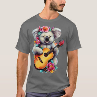 Camiseta Floral Cute Koala tocando guitarra