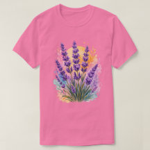 Camiseta floral de acuarela con ramita de lavanda