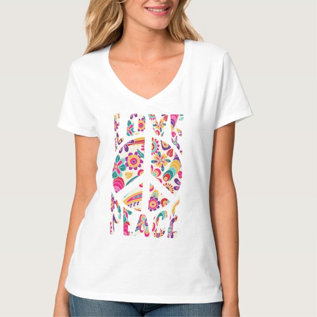 Camiseta Floral de amor y paz retro (Anverso)
