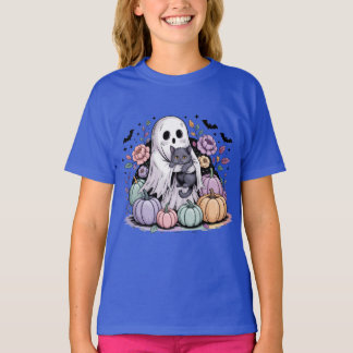 Camiseta Floral de Calabaza Pastel Halloween