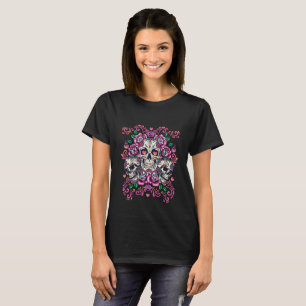 Camiseta Floral de calavera, acuarela de esqueleto rosa, Ha