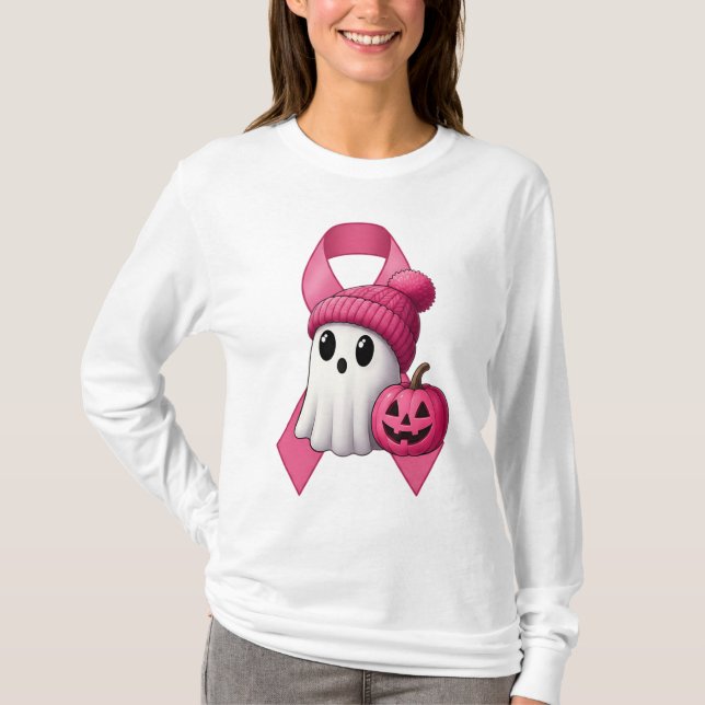 Camiseta Floral de cinta rosa - Soporte para cáncer de mama (Anverso)