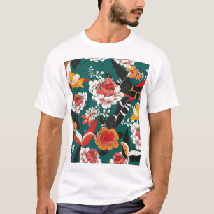 Camiseta Floral de color blanco naranja: ilustracion inoxid