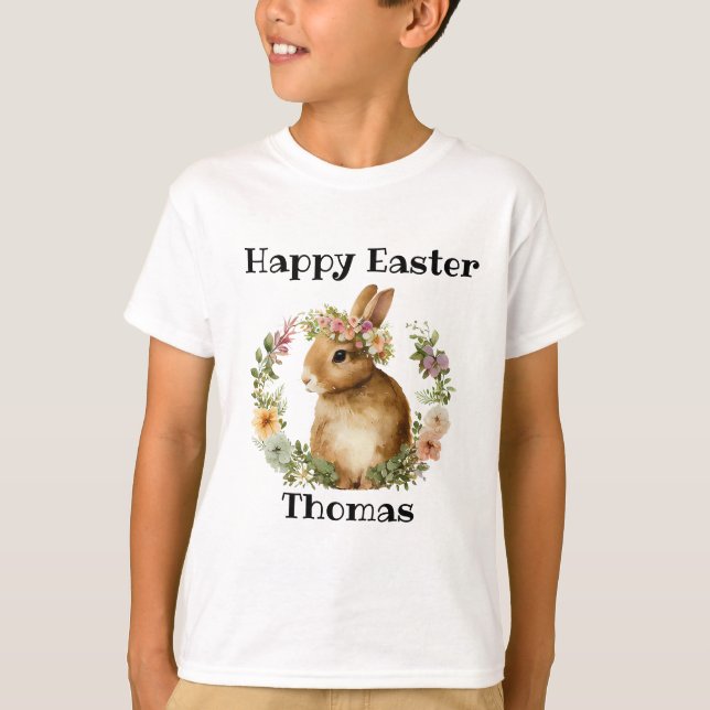 Camiseta Floral de conejito de pascua de agua personalizada (Anverso)