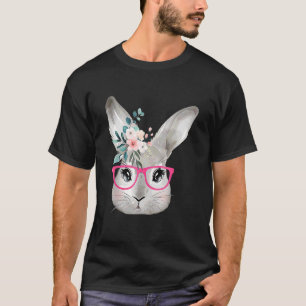 Camiseta Floral De Conejo De Pascua Con Gafas Rosadas Hermo