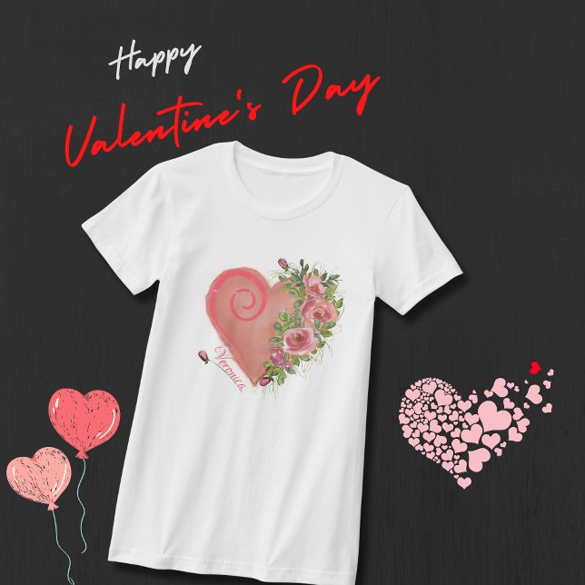 Camiseta Floral de corazón rosado ( Pink Heart Floral T-Shirt )