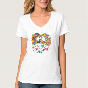 Camiseta floral de cuello en V para mujer «Sé tu m