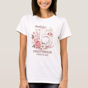 Camiseta floral de cumpleaños número 15