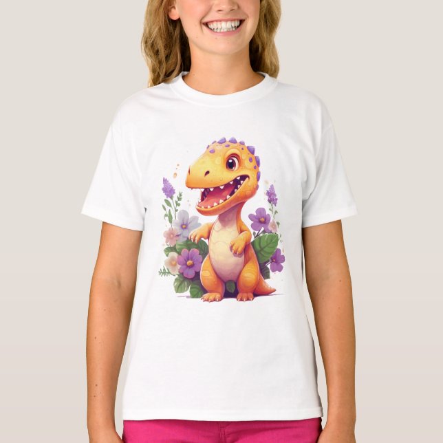 Camiseta floral de dinosaurio - Adorable amante de (Anverso)