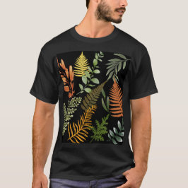 Camiseta Floral de follaje botánico de Fern oscuro y colori