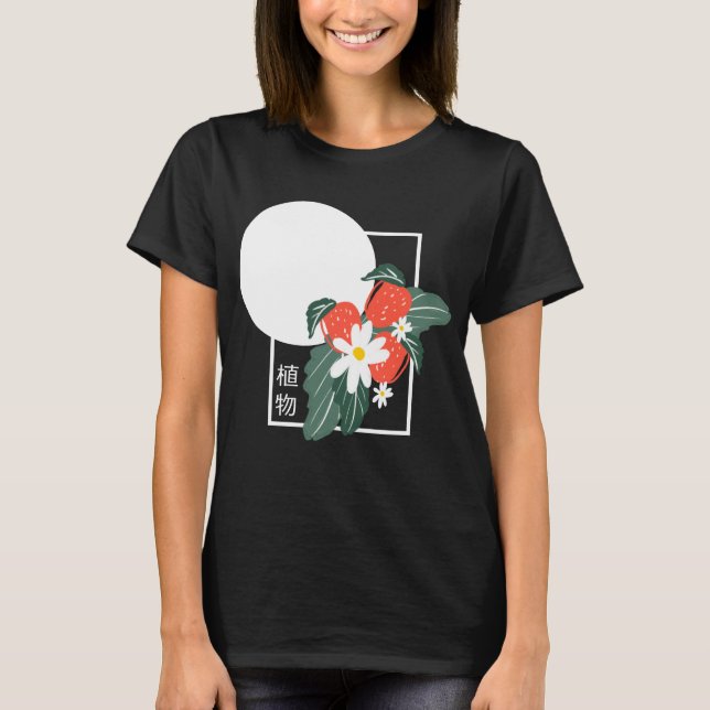 Camiseta Floral de fresas botánicas japonesas de verano (Anverso)