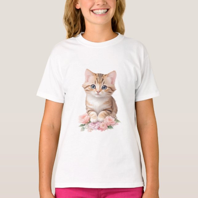 Camiseta Floral de gato suave y caprichoso florecimiento fe (Anverso)