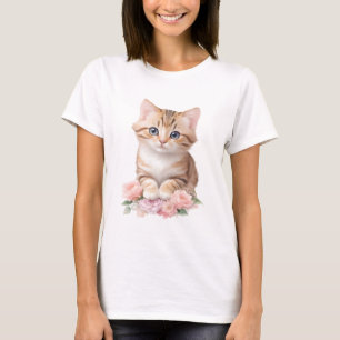 Camiseta Floral de gato suave y caprichoso florecimiento fe