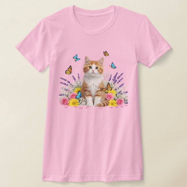 Camiseta floral de gato y mariposa (Distribución)