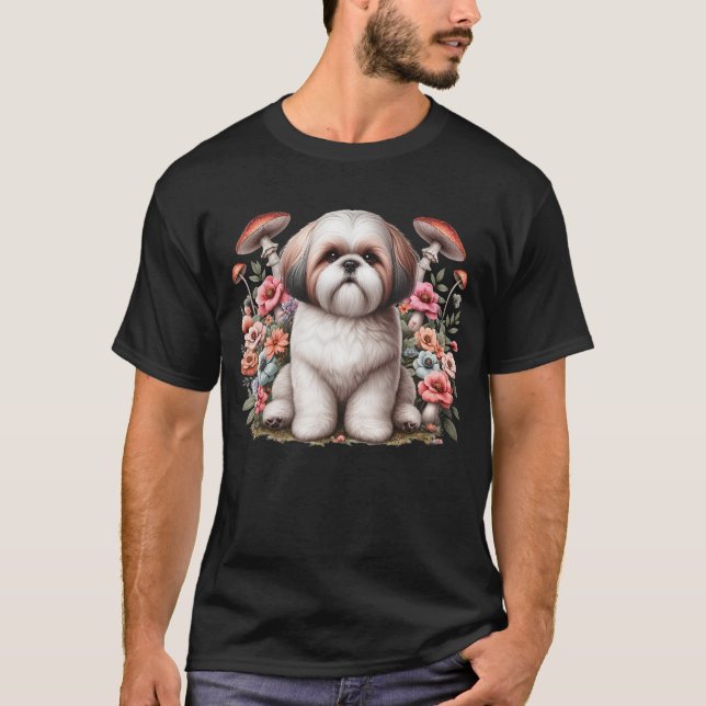 Camiseta Floral de hongos estéticos Shih Tzu para mujeres C (Anverso)