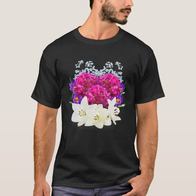Camiseta Floral De Hydrangeas Lillies Crocus Baby Breath (Anverso)