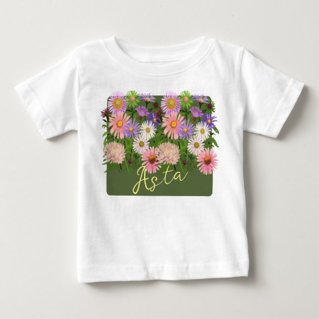 Camiseta floral de la capota de bebé Asters rosado (Anverso)