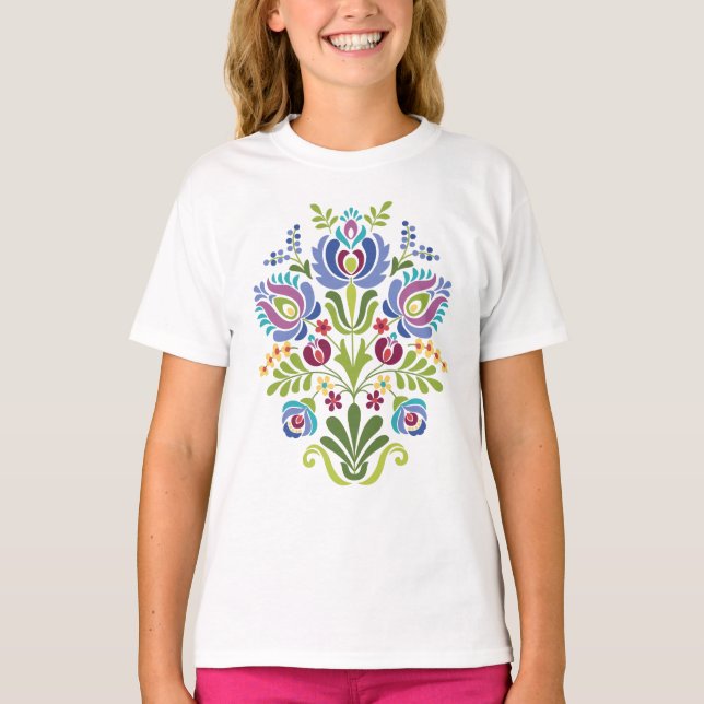 Camiseta Floral de lavanda de diseño folclórico húngaro (Anverso)
