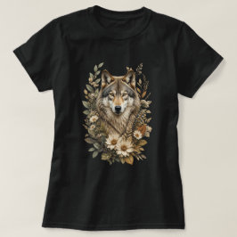 Camiseta Floral de Lobo Majestuoso de la Naturalez