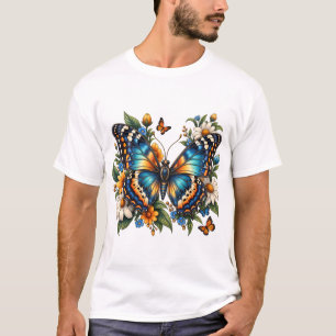 Camiseta floral de mariposa azul