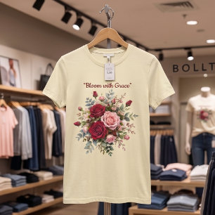 Camiseta floral de ramo de rosas rojas y rosadas e
