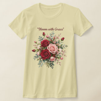 Camiseta floral de ramo de rosas rojas y rosadas e
