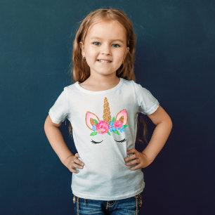 Camiseta floral de unicornio con brillo dorado lin