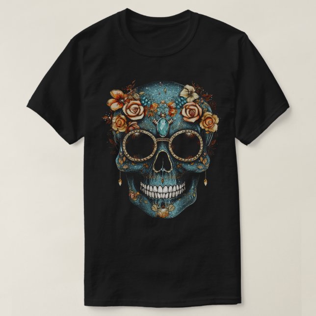 Camiseta Floral Día de la Calavera Mexicana de Muerto (Diseño del anverso)