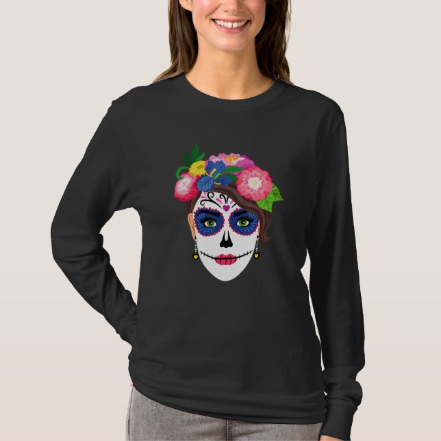 Camiseta Floral Dia De Los Muertos de Azúcar Skull Tattoo (Anverso)