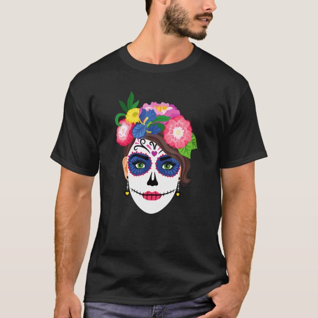 Camiseta Floral Dia De Los Muertos de Azúcar Skull Tattoo (Anverso)