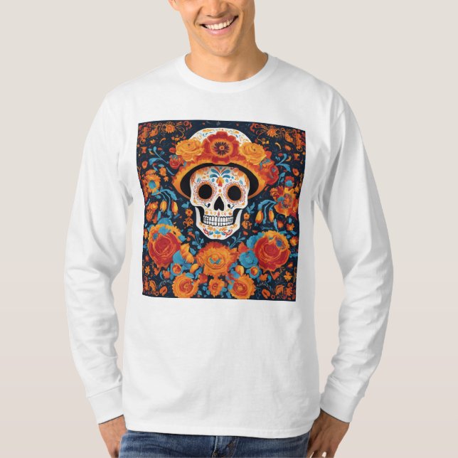 Camiseta Floral Día de los Muertos Skull (Anverso)