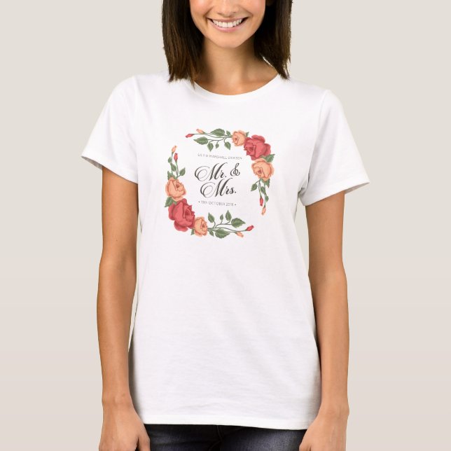 Camiseta floral elegante de Sr. y de señora (Anverso)